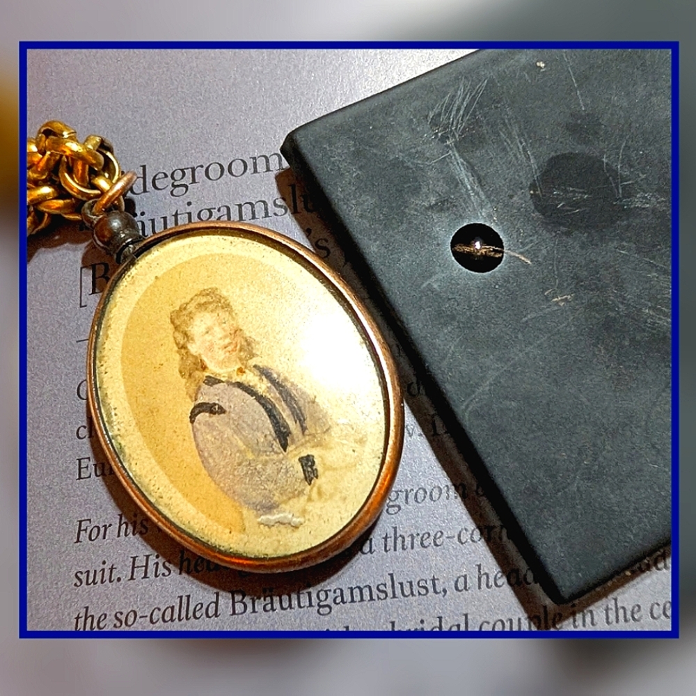1800s Victorian Era Open Locket Hand Painted Portrait Necklace - Picture 5 of 8